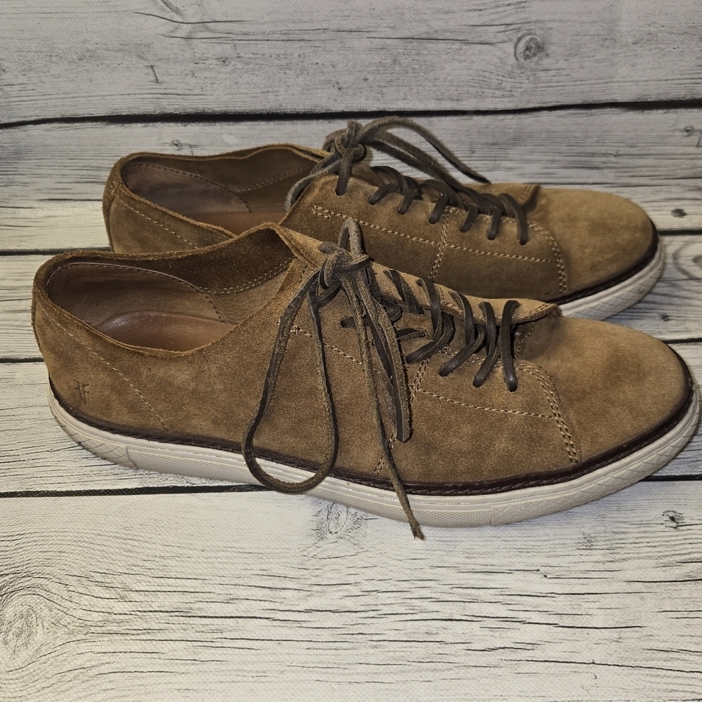 FRYE Men's Size 9.5 Loafers Brown Suede Lace Up Low Top Casual Shoes